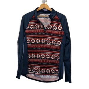 LLBean Women's Size L Reg Lightweight Base Layer Holiday Print Partial Zip Top